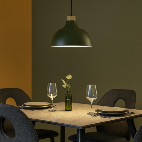 Lampadario per cucina moderna verde a cupola 34 cm
